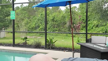 Taking care of Allen with some intense poolside bareback action. This bear enjoys blowjob and anal from his interracial partner.