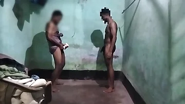 Stepdaddy uses a sex toy on his stepson's hard cock, making him moan with pleasure as he gets worked over. The handjob and sleeve action drive him wild before he cums.