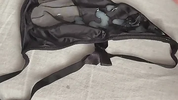 He cums all over his wife's lingerie in this solo masturbation session. This amateur gay porn features a hot load sprayed on feminine underwear.