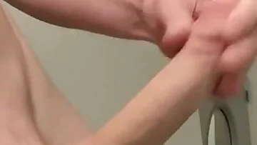 He's wishing for company while jerking his big cock in this close-up view. The skinny amateur delivers a massive cumshot that'll leave you wanting more.