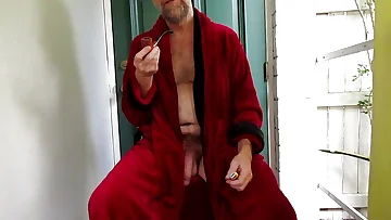 This hairy daddy strips outdoors showing off his big pipe for everyone to see. His American fetish display will make you fucking horny.