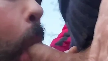 Deep in the woods, a French middle-aged man gets his dick sucked thoroughly. He's receiving some amazing outdoor head that ends with a mouthful of cum.