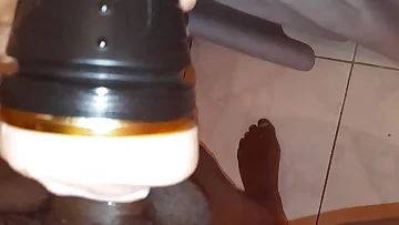 This Jamaican amateur works his massive black cock with some intense sex toys until he can't hold back anymore. Watch that huge load burst out in an epic fucking cumshot.