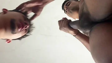 A black man fucks a white boy's face until he's ready to blow his massive load. He covers that young Latino's face with thick fucking cum in this interracial scene.