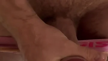 A young couple watches his big cock erupt up close in an intimate moment. She helps him stroke that massive dick until he blows his load everywhere.