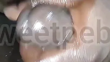 Getting a handjob while taking a BBC anal creampie. He's getting jerked off while getting filled with that black cock's load.