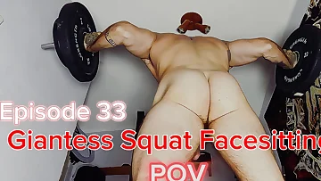 This giantess squats over you, commanding you to goon for her pleasure. She treats you like her slave while she plays with herself.