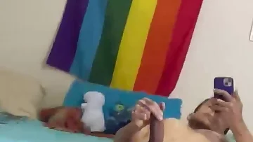 This sweaty gym session ends with his cock out, ready for some intense solo action. Watch this muscular amateur guy stroke his big dick after a brutal workout.