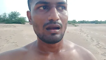 This young Indian guy takes his hard cock outside for his daily jerk session. He strokes his dick in the open air until he blows his load.