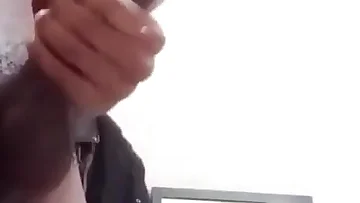 Watch him work that huge black cock with intense masturbation action. He doesn't stop until he delivers a massive cumshot all over himself.