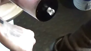 A total hunk whips out his massive cock for a filthy jerk session in the men's room. Covered in tattoos and piercings, he works that big dick until he's ready to blow.