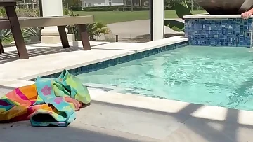 Poolside entertainment turns into bottom fun as these guys get frisky outdoors. They're making waves with their chubby antics.