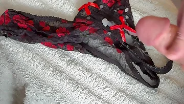 Who wants to see cum blasted all over her panties in this POV close-up? Her amateur solo masturbation ends with a massive load soaking her lingerie.