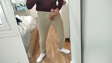 Watch this amateur stud's veiny cock get rock hard before he heads to work. He gives an intense solo masturbation session ending with a massive cumshot.