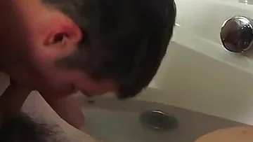 I'm sucking cock while playing with my feet in the tub until we both explode. This fetish action in the bathroom will make you so fucking horny.