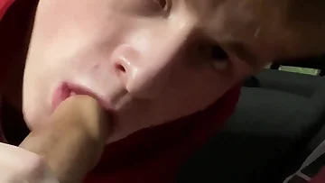 Young Aiden deepthroats his boyfriend's massive cock like a total pro. He takes every inch before getting filled with hot cum in the car.