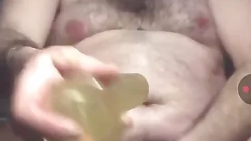 This handsome chubby mature rides a huge dildo all the way down his ass. His solo anal masturbation with toys shows incredible depth and passion.